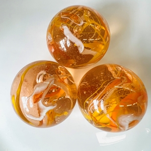 Vacor Firefly Toe Breaker Marbles - 50mm (2 Inches) HUGE Orange/Yellow Glass Ball - Set Of 2